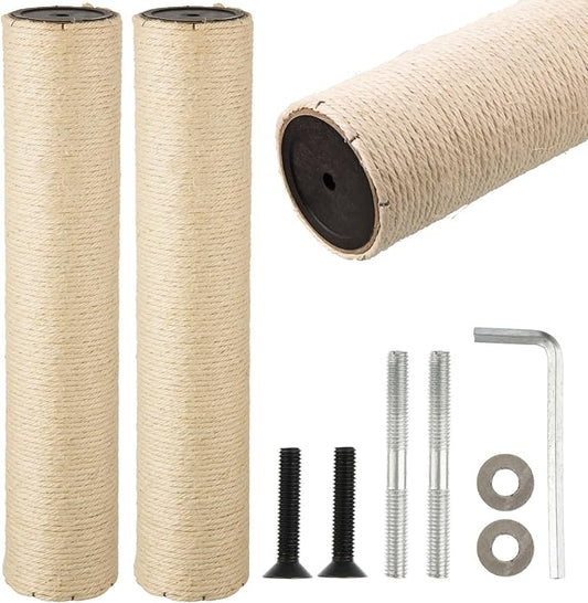 2 Root Cat Scratching Post Replacement 17.72x3.54 Cat Tree Scratch Post Replacement Natural Sisal Pole Cat Scratch Post Refill Pole Part with M8 Screws for Kitten Tree Tower Cat Furniture Accessories