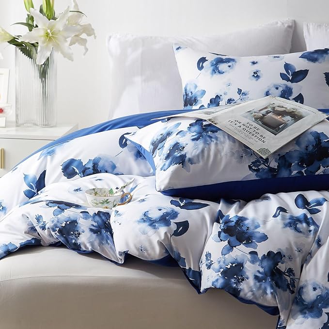 Cupocupa Duvet Cover Queen Size Set Boho Floral Pattern Queen Duvet Cover Set for Queen Size Bed Vintage Soft Bedding Leaf Print Duvet Cover with Pillowcases