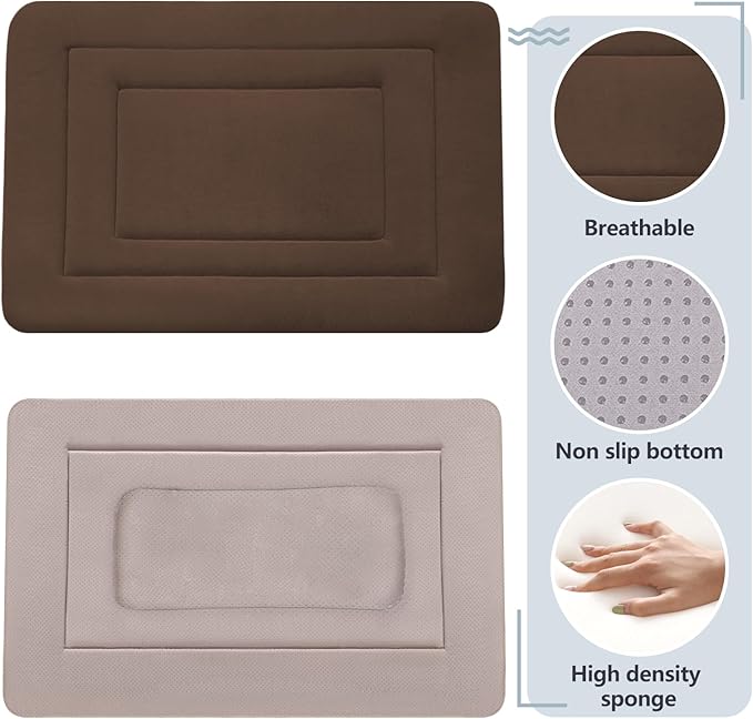 JoicyCo Dog Bed Soft Dog Crate Bed Pad Mat, 42 in Non Slip Bottom Washable Beds for Large Dogs, Pet Bed Mattress Kennel Pad, Dark Brown