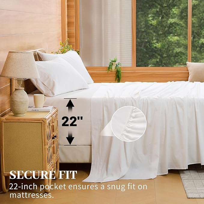 Bedlifes Deep Pocket Sheets 18-24 Inch, California King Size Egyptian Cotton 1000 Thread Count, 4-Piece - Fits Extra Thick Mattresses, Cooling & Breathable (White)