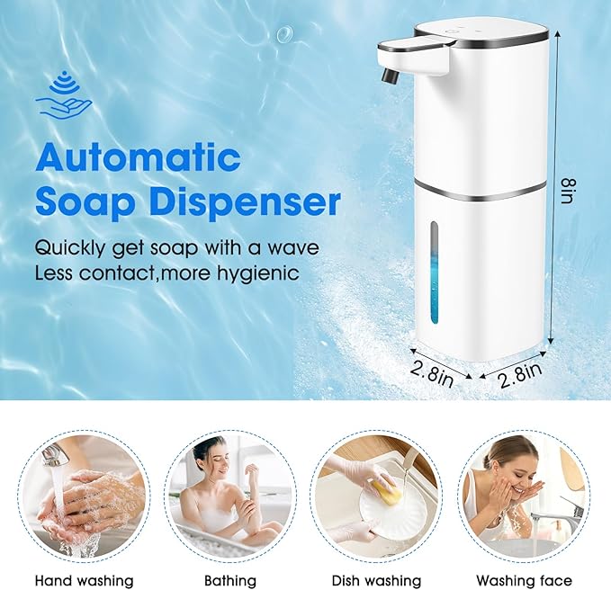 2 Pack Automatic Liquid Soap Dispenser,Touchless Soap Dispenser,13.5oz/400ml Rechargeable Wall Mounted Smart Dispenser for Bathroom Kitchen,Easy for Toddlers(White)