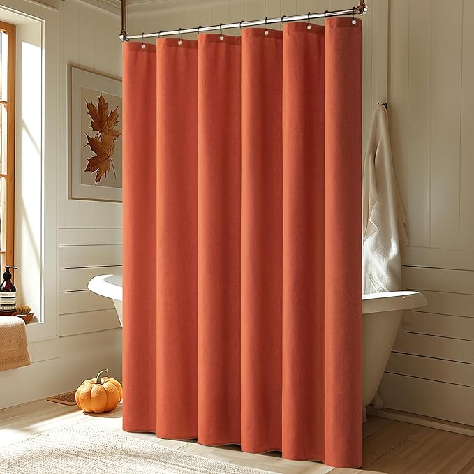 MIULEE Burnt Orange Linen Shower Curtain with 12 Metal Hooks Modern Heavy Duty Washable Fabric Shower Curtain Set Waterproof Thick Cloth Shower Curtain for Bathroom Hotel Bathtub, W72*L72, Terracotta