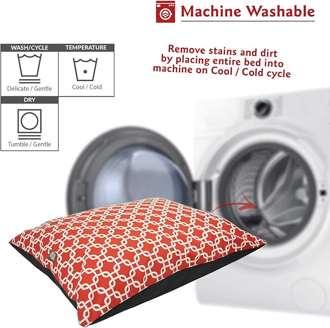Majestic Pet Rectangle Large Comfy Non Slip Washable Dog Bed - Super Value Pillow - Dog Kennel & Crate Bed for Sleeping, Breed: Large - 46 x 35 Inch - Links Red