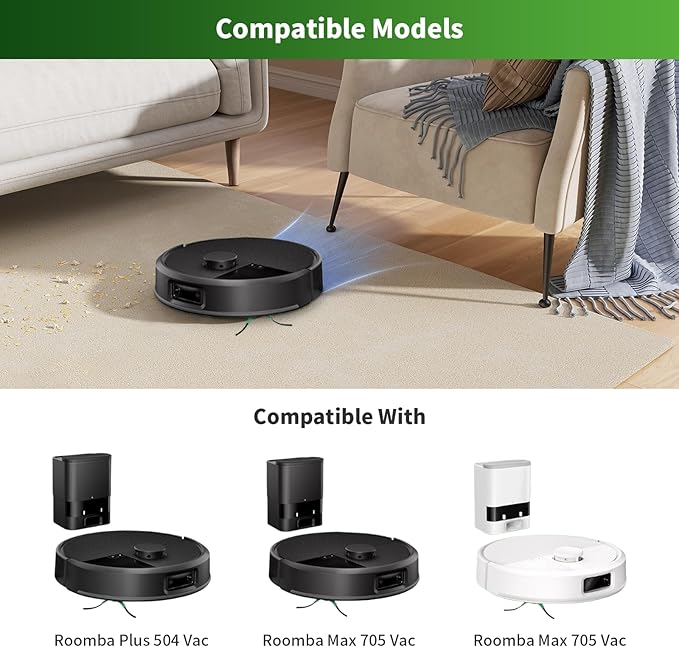 21 Pack Replacement Parts for iRobot Roomba Max 705 Vac/Plus 504 Vac Vacuum Cleaner, Accessories Kit with 2 Main Brushes,4 Filters,6 Dust Bags,8 Side Brush,1 Cleaning Tool