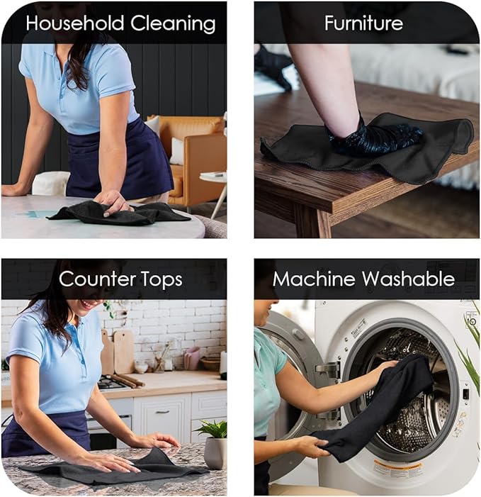 Avalon Towels Microfiber Cleaning Cloths (Value Pack of 36) Size 16" x 16", Highly Absorbent Cleaning Rags, Lint Free Cleaning Towels, Reusable and Washable, Microfiber Towels for Cars (Black)