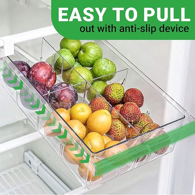 12 in refrigerator drawer - fridge drawer organizer for Deli Meat, Cheese, Produce and More, Stretchable and Deep Storage