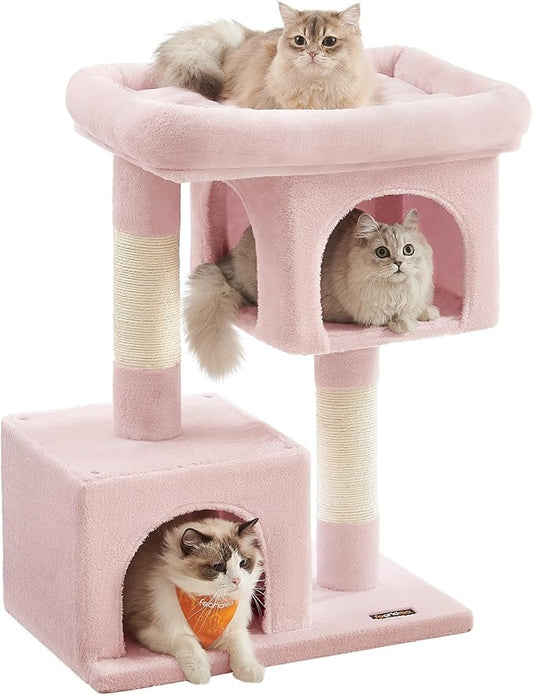 Feandrea Cat Tree, 33.1-Inch Cat Tower, L, Cat Condo for Large Cats up to 16 lb, Large Cat Perch, 2 Cat Caves, Scratching Post, Jelly Pink UPCT061P01