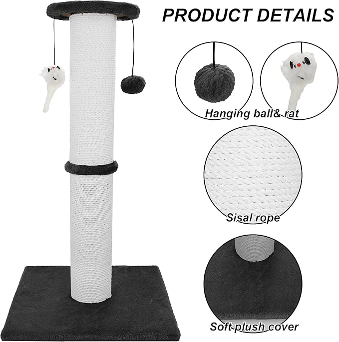 Cat Scratching Post 34 Inches Heavy Duty and Thicker Cat Scratching Post Sisal Rope with Hanging Ball and Mice Scratching Post for Indoor Cats and Adult(Bright Green)