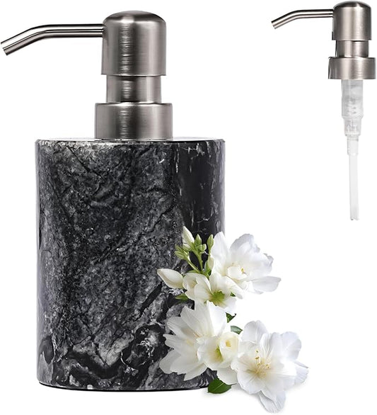 Marble Soap Dispenser with Stainless Steel Pump, Black Hand Liquid Soap Dispenser, 6 Ounces for Bathroom