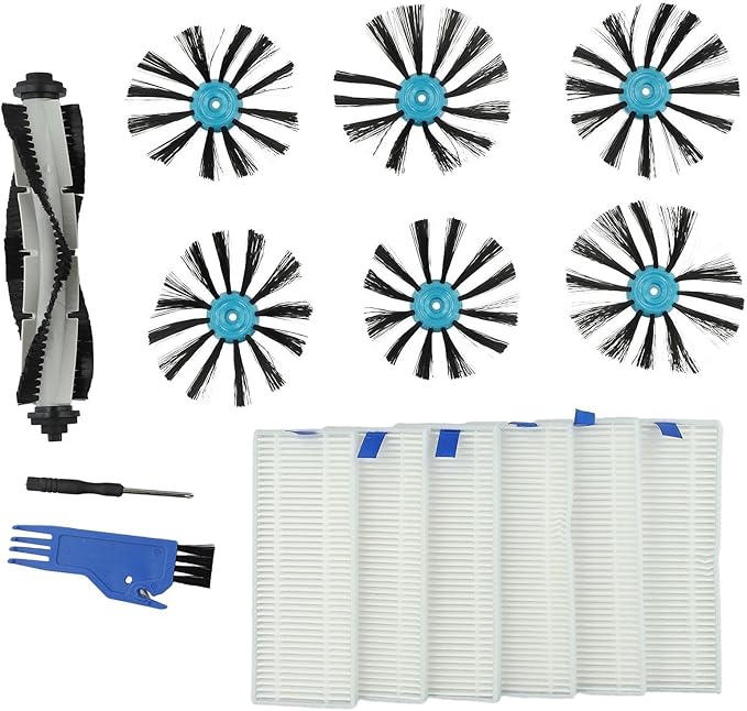 Spare Accessories for Bissell 3115 for EV675 Robotic Vacuum Cleaner Replacement Parts, Include 1 Main Brush, 6 Side Brushes, 6 Filters