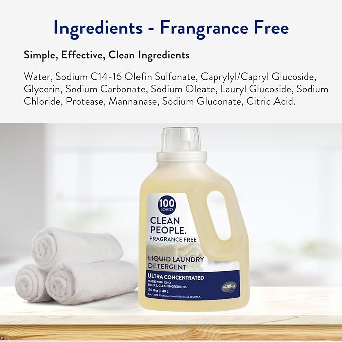 The Clean People Liquid Laundry Detergent - Recyclable Packaging, Stain Fighting - Ultra Concentrated, Laundry Soap - Fragrance Free, 200 Loads
