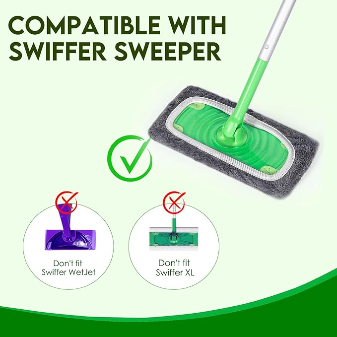 Reusable Microfiber Mop Pads Compatible with Swiffer Sweeper- Dry Sweeping Cloths & Wet Mopping Cloths - Washable Wet Pads Refill for Mopping Floors, 6 Pack (Mop is not Included)