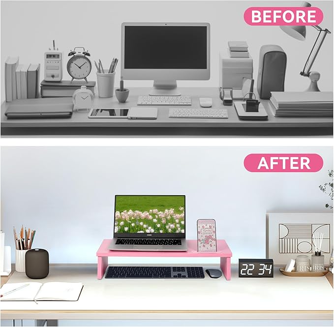 21" Monitor Stand Riser with LED Lights and Phone Holder, Monitor Stand for Desk, Computer Monitor Stand, Desk Shelf for Top of Desk, Desktop Organizer for Laptop, Printer, TV