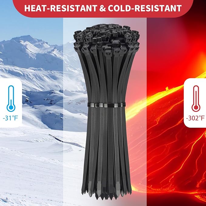 Zip Ties Heavy Duty, BethTie 500 Pack (8Inch) Black Cable Ties, Self-Locking Plastic Wire Ties with 120lb Tensile Strength, Black Nylon Zip Ties for Indoor