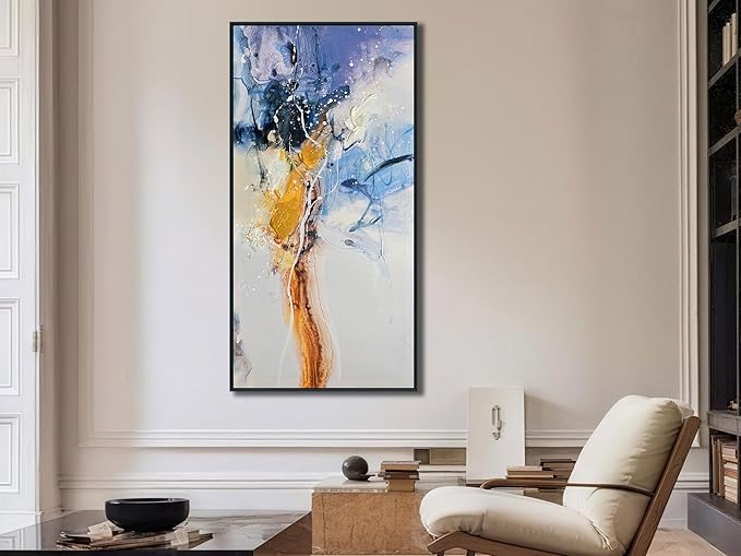 Ardemy Large Abstract Wall Art Canvas for Living Room Modern Framed Wall Decor Textured White Beige Purple Painting Picture Bedroom Artwork Home Office Kitchen Dining Room, Black Wood 48"x24"