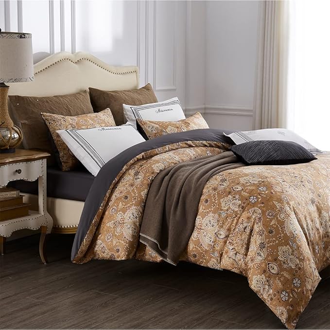 Cupocupa Duvet Cover Queen Size Set Boho Floral Pattern Duvet Cover Queen for Queen Size Bed Vintage Soft Bedding Leaf Print Paisley