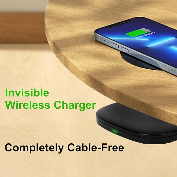 1.57"(40mm) NiiTTER Invisible Wireless Charger, Under Desk Wireless Charger, Under Counter Charging for iPhone 17/16/15/14/13/12/ Samsung Galaxy S25/S24/S23/S22/S21(Adapter Included)