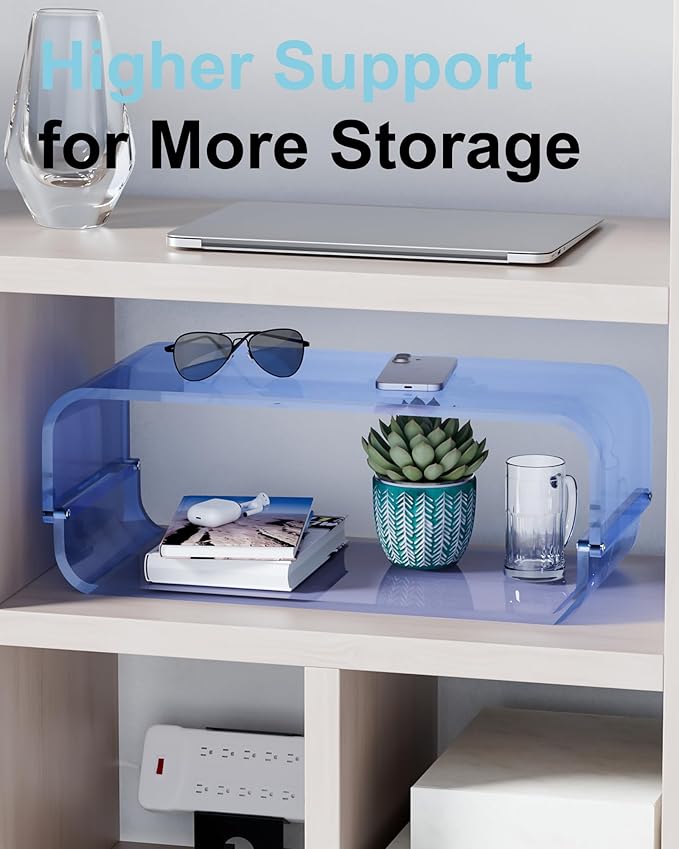 Acrylic Dual Monitor Stand Riser 2 Tier, Modular Laptop Stand for Desk, Multifunctional Desktop Organizer Shelf for PC, iMac, Printer, Detachable Monitor Stand for Office or Home, Blue