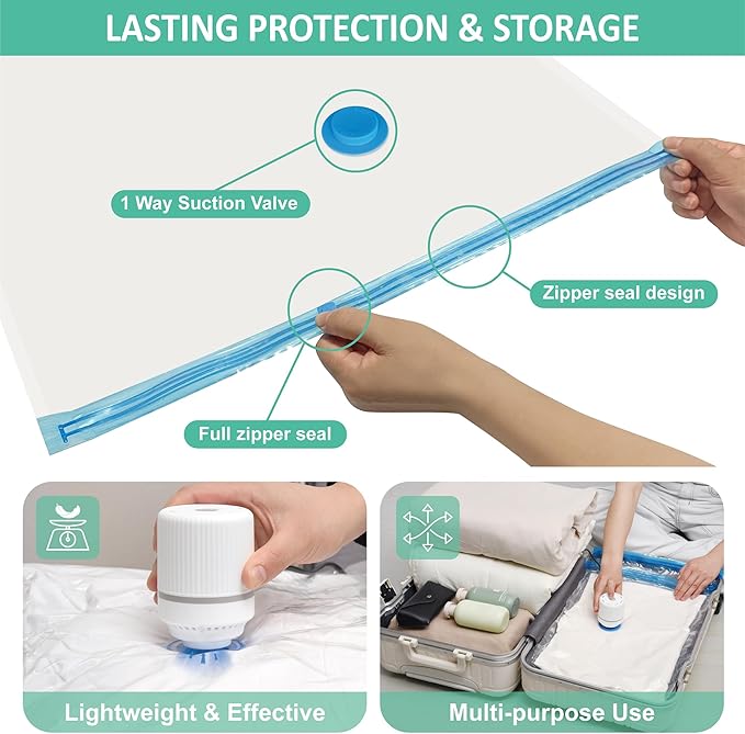 Cozy Essential 20 Pack Vacuum Storage Bags with Electric Pump, Vacuum Seal Space Saver Bags for Clothing, Pillows, Blanket, Bedding, Comforters