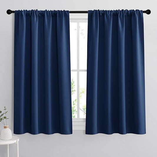 RYB HOME Bedroom Curtains Blackout Curtain Shades Blind for Living Room Home Office Family Room Cafe, 42 x 54 inch per Panel, Navy Blue, Set of 2