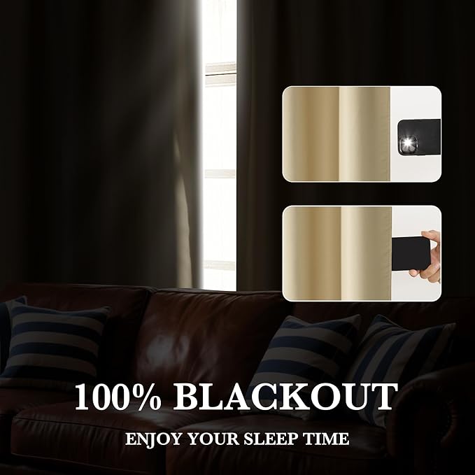 RYB HOME Bedroom Blackout Curtains 54 inches Long, 100% Blackout Thermal Insulated Noise Reducing Curtains for Living Room Nursury, 42 inches Wide by 54 inches Long, Biscotti Beige