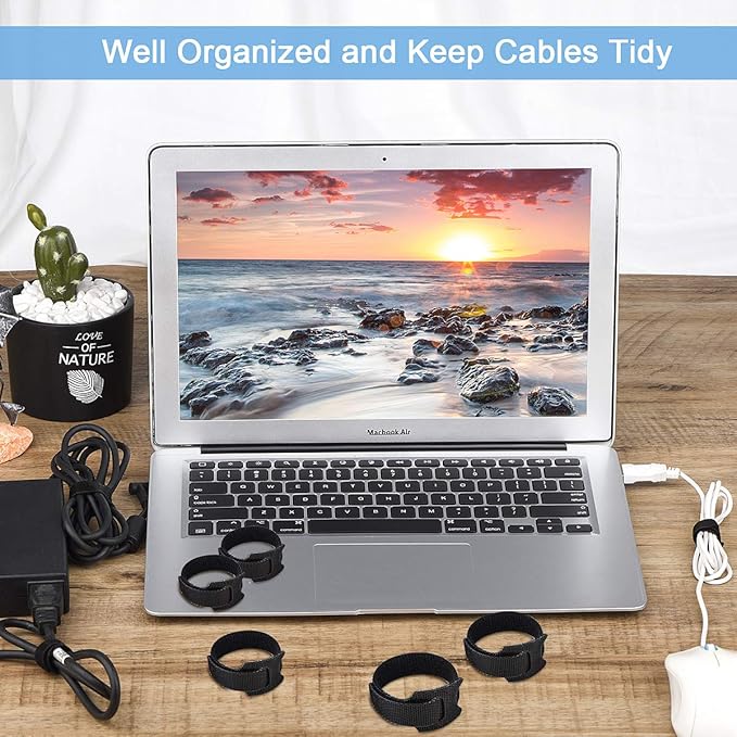 Reusable Cable Ties, 60 PCS 8 Inches Adjustable Cord Straps Wire Organizer Cord Wrap and Hook Loop Cable Management