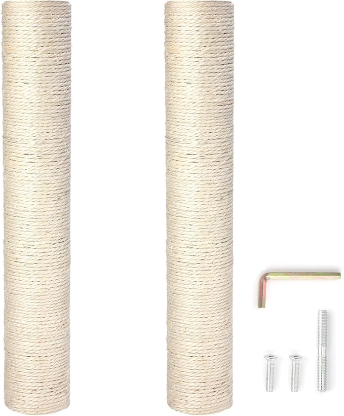 PowerKing Natural Sisal Replacement Scratching Post, 15.7'' 2 Pieces M8 Cat Scratch Post Refill Pole Parts for Refurbishment, Include Screws (White)