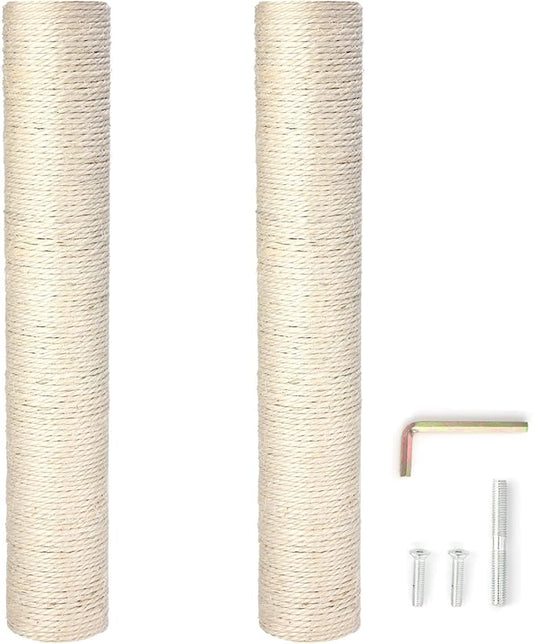 PowerKing Natural Sisal Replacement Scratching Post, 15.7'' 2 Pieces M8 Cat Scratch Post Refill Pole Parts for Refurbishment, Include Screws (White)