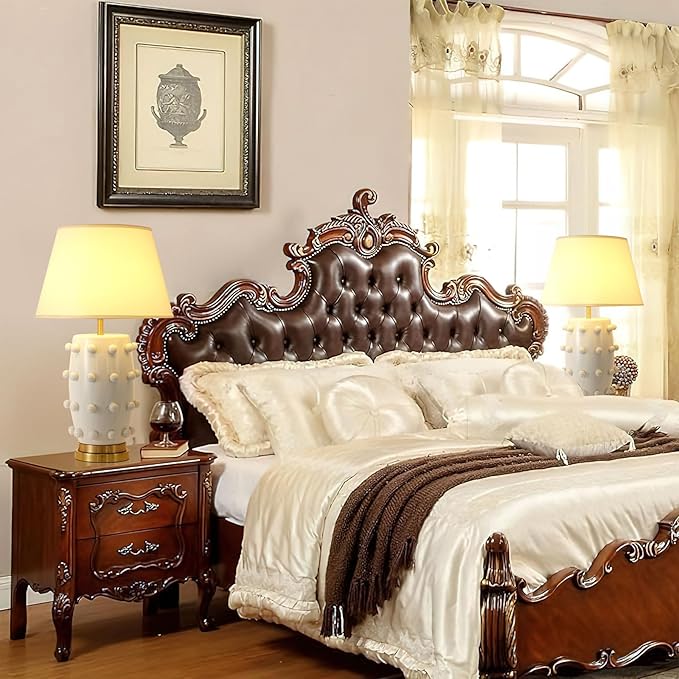 Modern Ceramic Linden Table Lamp - 30" White Ball Farmhouse Design, Classic Nightstand Large Linden Lamp Tapered Drum Shade for Living Room, Bedroom, Office, and Home （White）