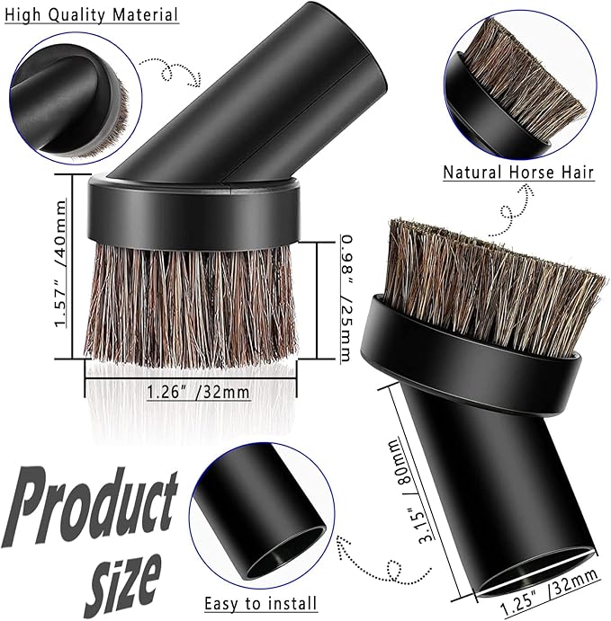 Universal Vacuum Attachment Kit Wet Dry Plastic Vacuum Hose Adapter 1-1/4" Vacuum Cleaners Accessories with Horse Hair Brush Extension Wand Flexible Crevice Tool Adapter for Shop Vac (7PCS)