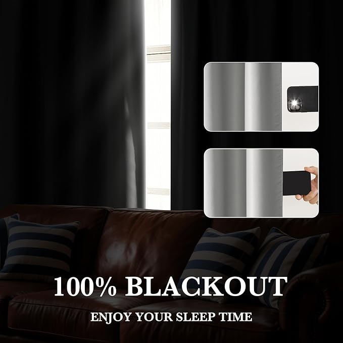 RYB HOME Bedroom Blackout Curtains 63 inches Long, 100% Blackout Thermal Insulated Noise Reducing Curtains for Living Room Nursury, 42 inches Wide by 63 inches Long, Silver Grey