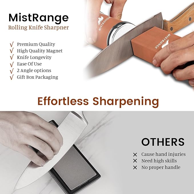 Kitchen Knife Sharpener tool with 15° & 20° Magnetic Angles, Professional Rolling knife Sharpener kit for Chefs, Ceramic & Stainless Steel Blades, Easy to Use,Gift for Home Cooks
