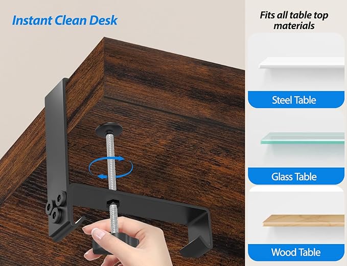 Under Desk Cable Management Tray No Drill, 30 Inch Cord Organizer with Oxford Fabric, Clamp Mount, Holds 30 lbs, Large Cable Rack for Gaming & Home Office Standing Desk