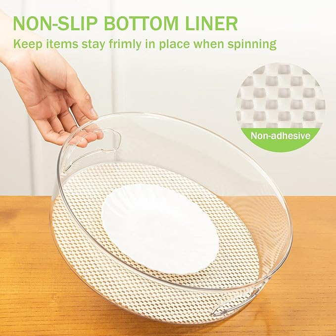 4 Pack Lazy Susan Organizer with Non-Skid Liners, 12-inch Spinning Turntable with Handle, Spice and Refrigerator Organizers, Pantry Organizers and Storage, Round