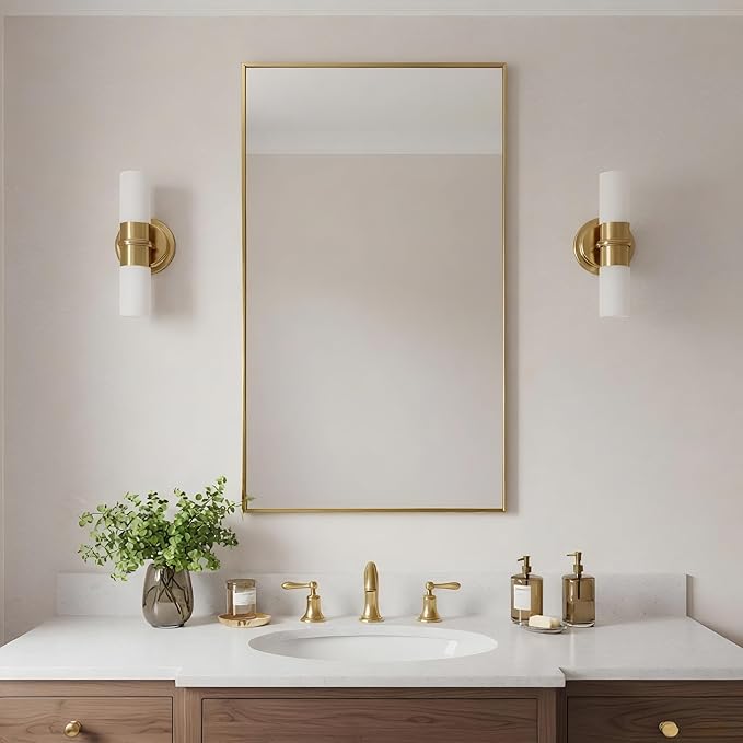 20x36 Inch Brass Bathroom Mirror for Wall, Aluminum Frame Rectangle Rectangular Vanity Mirror, Modern Large for Bedroom, Living Room, Horizontal or Vertical