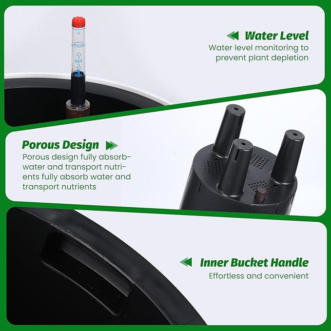 16 in Tall Planters Set of 2, Plant Pots, Self Watering Pots for Indoor Plants, Flower Pots With Built-In Drainage and Visual Water Level Design, for Patio, Porch, Living Room, or Home Office, White