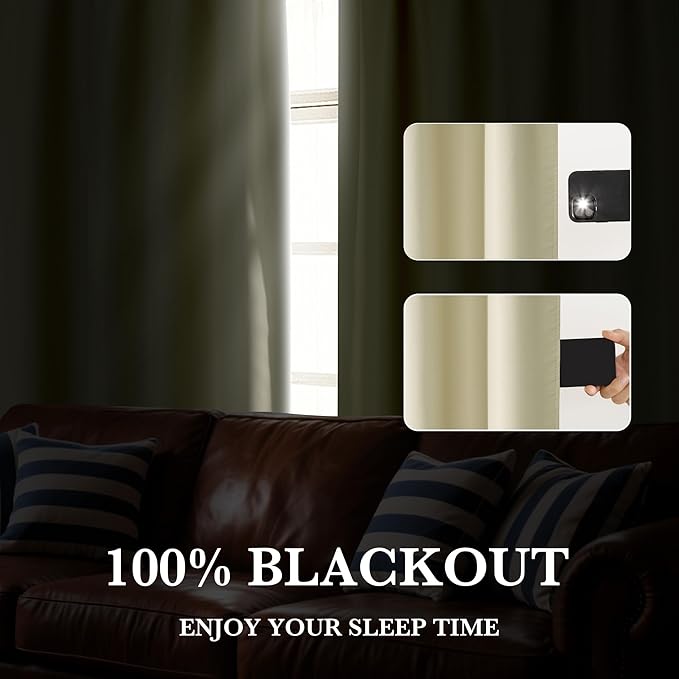 RYB HOME 100% Blackout Short Curtains for Small Window, Thermal Insulated Total Room Darkening Noise Reducing Curtains for Basement Bathroom RV Cars, 29 inches Wide by 30 inches Long, Beige