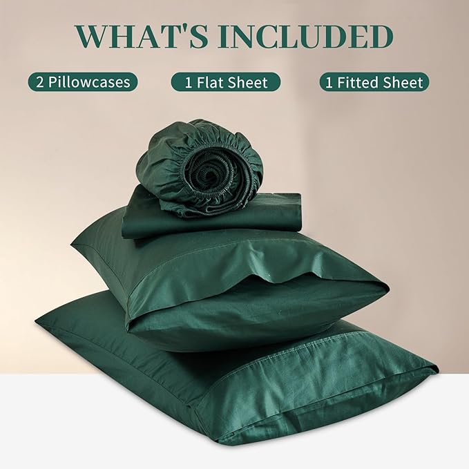 Bedlifes Deep Pocket Sheets 18-24 Inch, King Size Egyptian Cotton 1000 Thread Count, 4-Piece - Fits Extra Thick Mattresses, Cooling & Breathable (Dark Green)