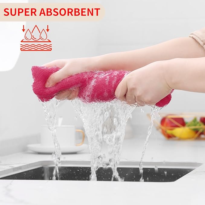 Homaxy 100% Cotton Waffle Weave Kitchen Dish Cloths, Ultra Soft Absorbent Quick Drying Dish Towels, 12 x 12 Inches, 12-Pack, Hot Pink