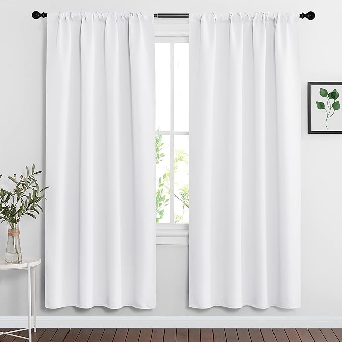 RYB HOME Curtains for Bedroom 72 inches Long, Blackout Thermal Insulating Window Treatment Drapes for Living Room Bathroom Basement Laundry Classroom, W 34 x L 72, Pure White, 2 Panels