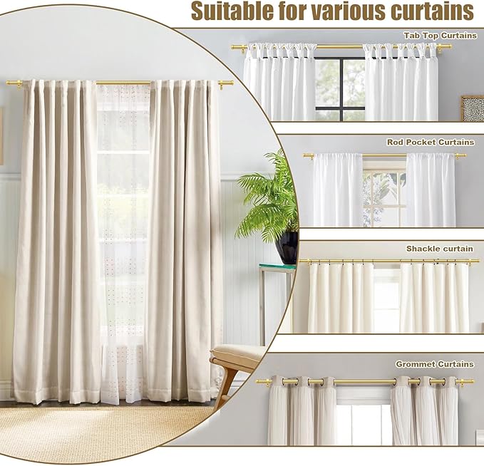 "Gold Wrap Around Industrial Curtain Rod, 66-120 Inches Adjustable, 1-Inch Diameter, Indoor and Outdoor Use"