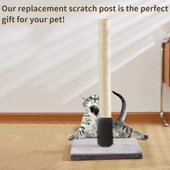 Fhiny 2PCS Cat Scratching Post Replacement, 15.7inch M8 Natural Sisal Cat Scratch Post with Cat Self Groomer Refill Pole Parts Kitten Climbing Furniture Protector Hemp Rope Scratcher for Spare White