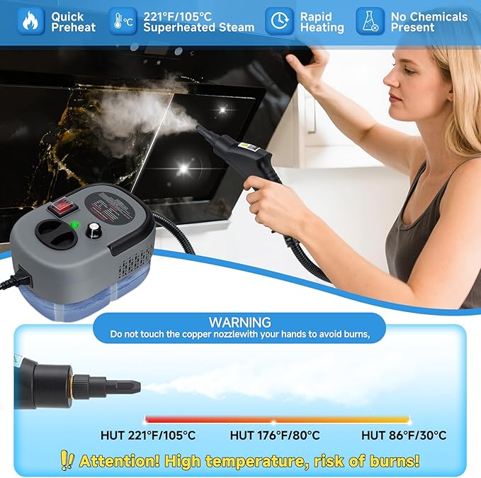 Steam Cleaner, 6-Level Adjustable Handheld Steamer Cleaning,1500W Steam Cleaner for Home, 15s Heat-Up, Portable Steamer for Cleaning Car, 40.58oz Tank, 10 Pcs Accessories for Grout, Couch, Furniture