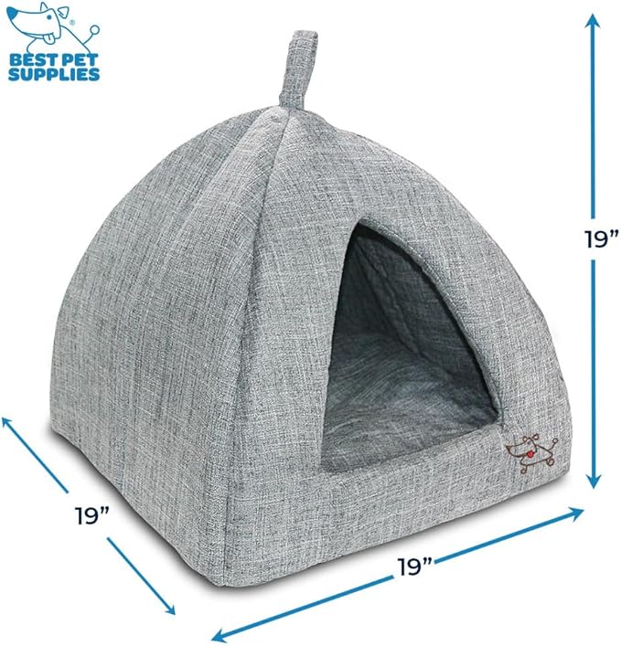 Best Pet Supplies Dog House Bed Crate Mat Tent Indoor Round Soft Plush for Small, Medium, and Large Breeds - Gray Linen, 19 x 19 x H:19