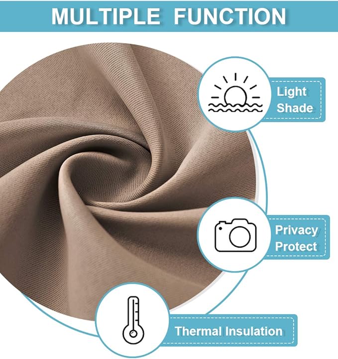 RYB HOME Blackout Curtains for Kitchen, Over Sink Privacy Curtains Window Decor, Thermal Insulating Drapes for Bathroom Cafe Bedroom Small Window, W 42 x L 24 inch, Mocha, 2 Panels