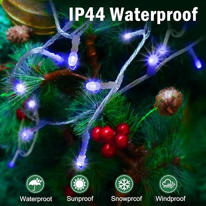 SAUIRS 197FT 500 LED Christmas Lights Outdoor String Lights with 8 Modes Timer Waterproof Fairy Light Plug in for Outside Indoor Party Xmas Palm Tree Yard Wedding Decorations(Blue)
