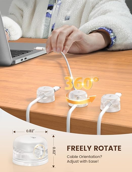 Lamicall 6Pack Clear Rotatable Cord Organizer - [1s Lock] Cable Clips Phone Charger Cord Holder, Desk Cable Management, Adhesive Wire Organizer for Nightstand, Office Accessories, Room Christmas Decor