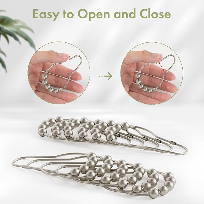 Amazer Decorative Shower Curtain Hooks, Shower Curtain Hooks Rust Proof Stainless Steel Shower Curtain Hooks, Shower Hooks for Shower Curtain Bathroom 12PCS, Matte Nickel