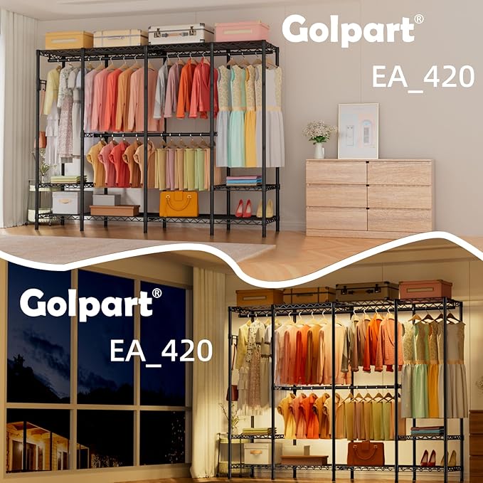 Extra Large Garment Rack Heavy Duty Metal Clothes Rack for Hanging Clothes,Multi-Functional Closet Organizer System Bedroom Clothing Rack Freestanding Closet Portable Wardrobe,MaxLoad 1000lbs