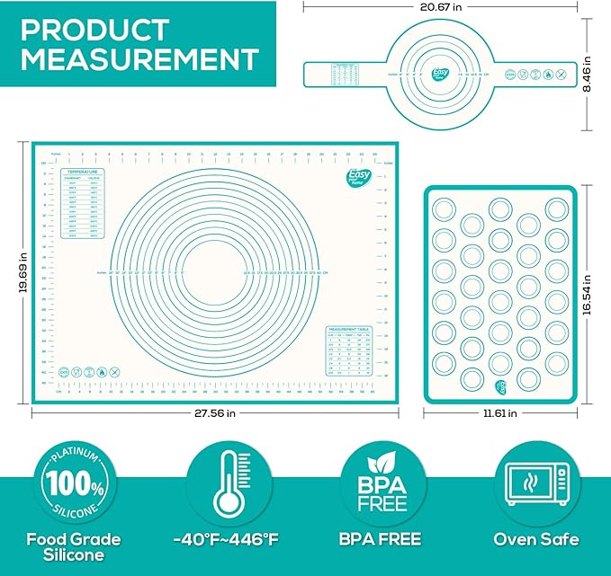 3PCS Silicone Bread sling & Silicone Baking Mat & Macaron Baking Sheet, Non-Stick Reusable Bread Making Tools for Kneading Dough Rolling Pastry and Baking Accessories